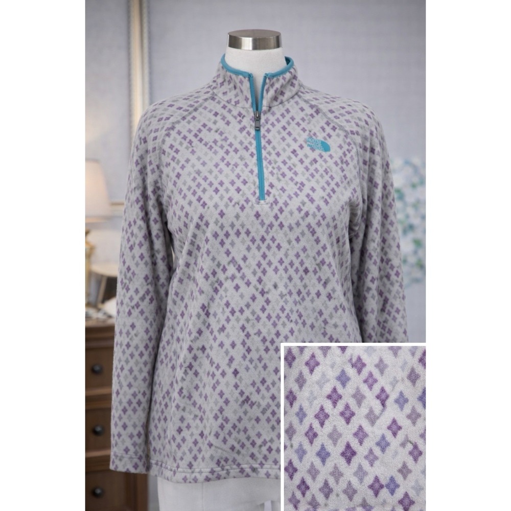 The North Face 1/4 Quarter Zip Fleece Pullover‎ Purple Teal Diamond Print Large